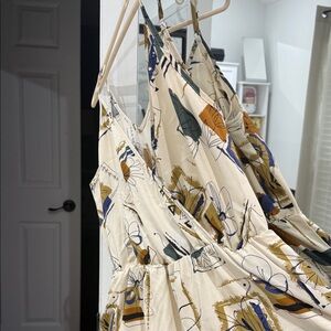 SHEIN Artistic Print Jumpsuit in Cream and Blue